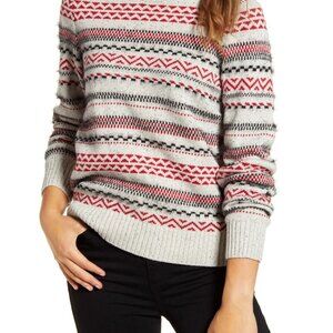 Lucky Brand Women’s Striped Fair Isle Pullover Sweater Size L Gray Crew Neck